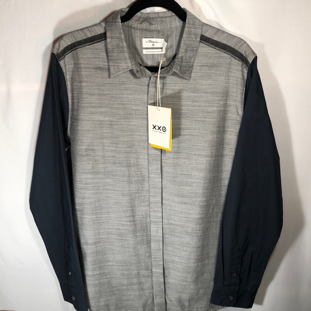 NWT Phillip Lim Men's Gray and Black Dress Shirt Med